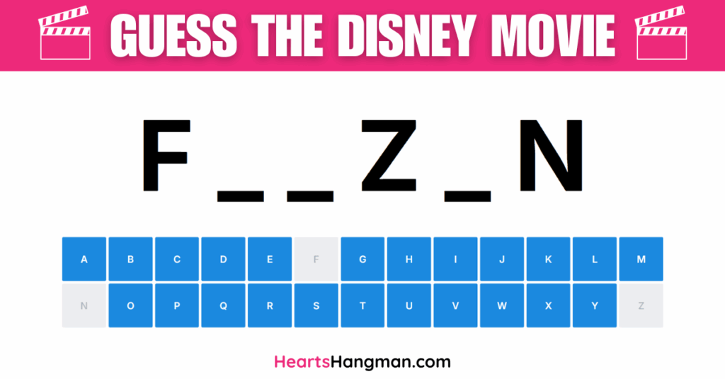 Guess the Disney Movie hangman game screenshot.
