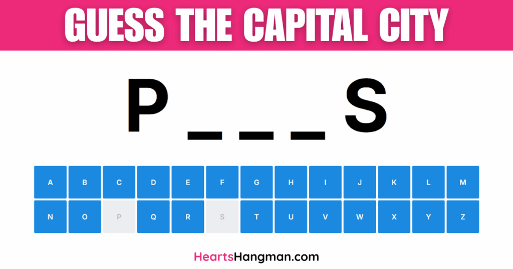 Guess The Capital City hangman game screenshot
