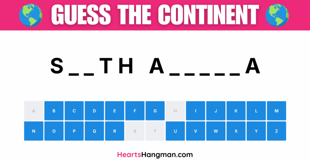 Guess The Continent hangman game screenshot