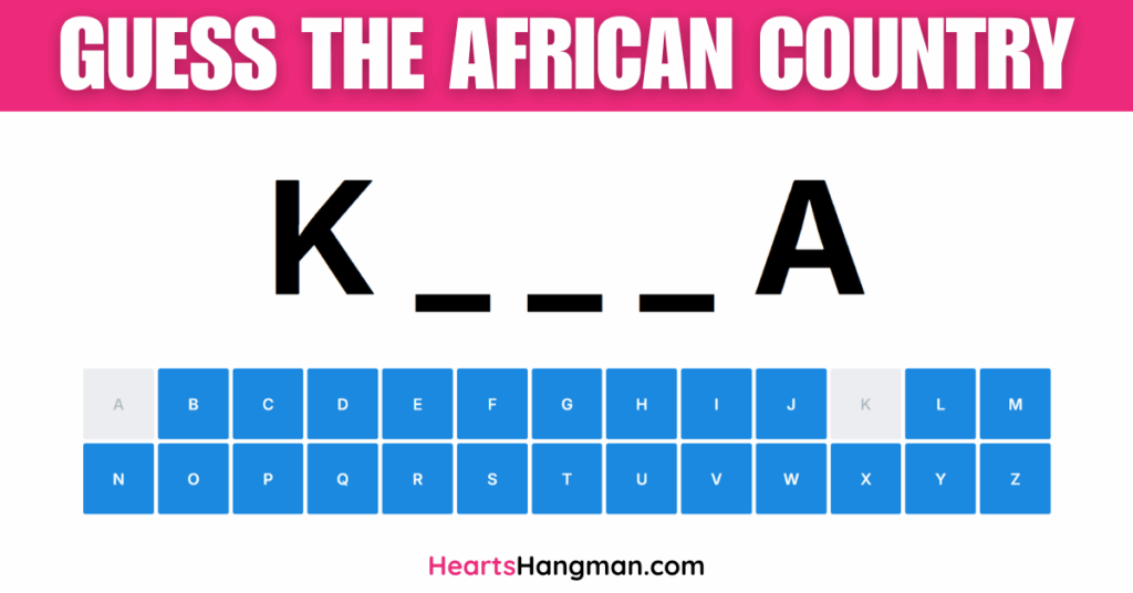Guess The Country in Africa hangman game screenshot