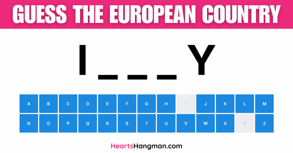 Guess The Country in Europe hangman game screenshot