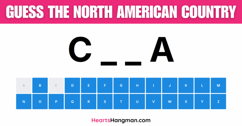 Guess The Country in North America hangman game screenshot