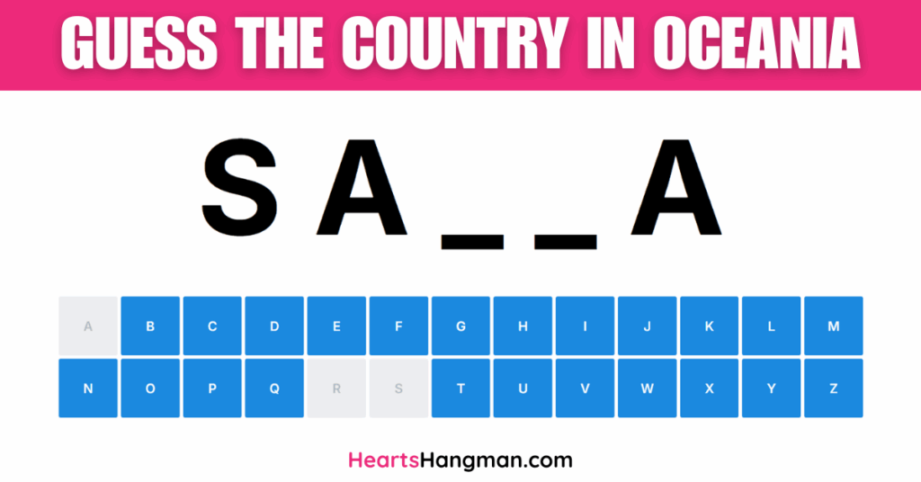 Guess The Country in Oceania hangman game screenshot