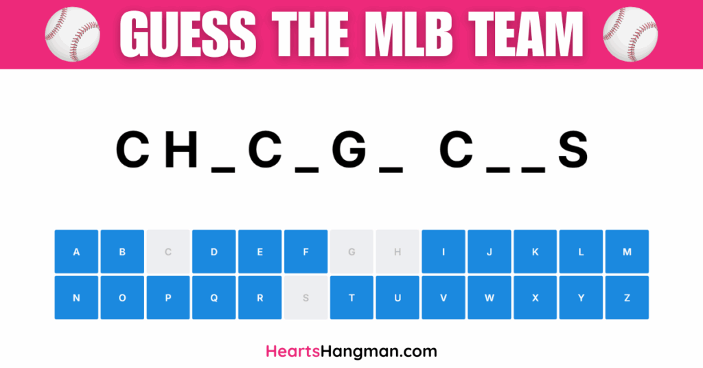 Guess The MLB Team hangman game screenshot