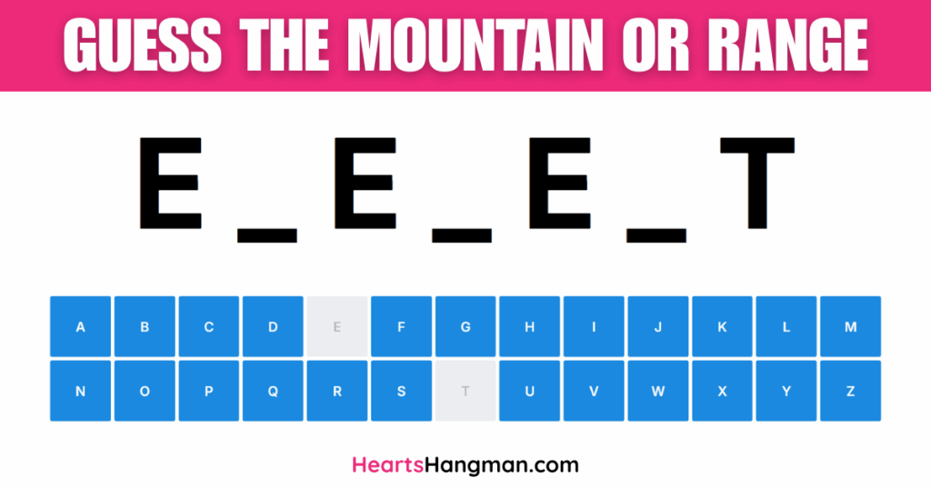 Guess The Mountain or range hangman game screenshot