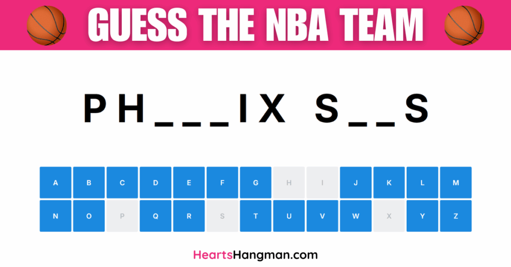 Guess The NBA Team hangman game screenshot