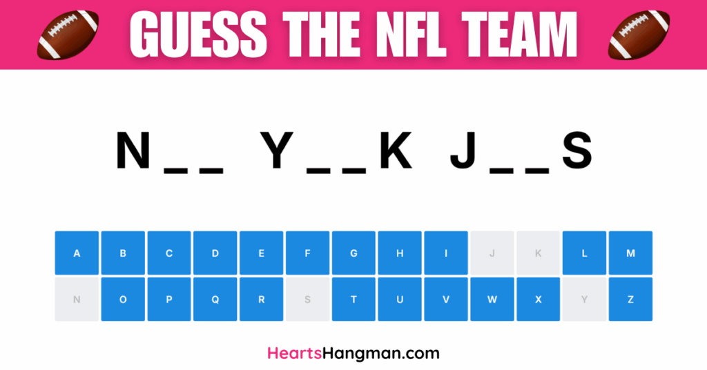 Guess The NFL Team hangman game screenshot