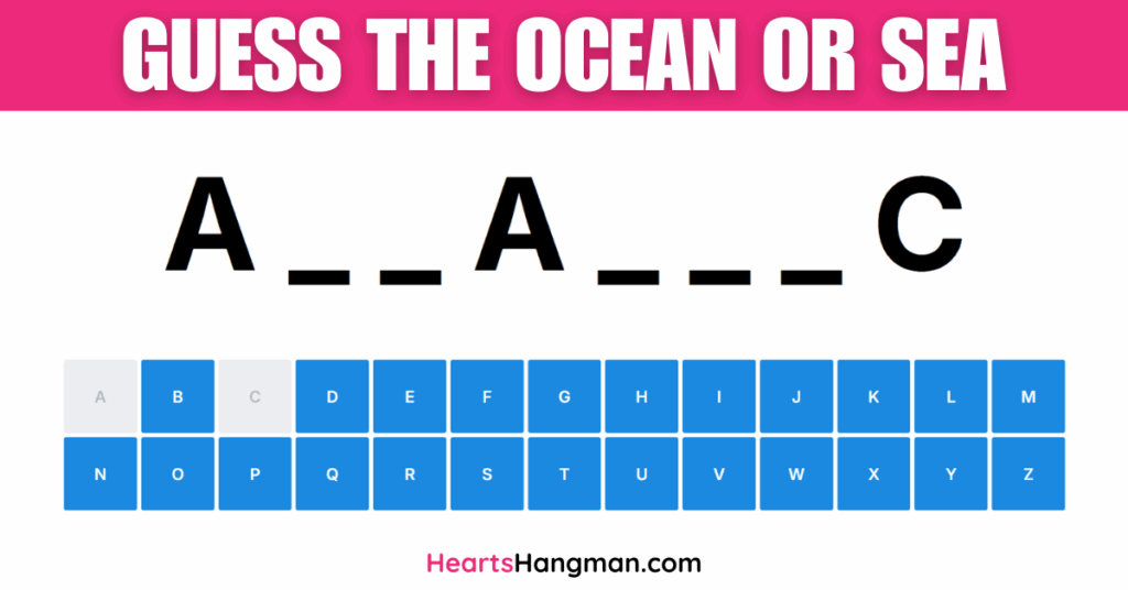 Guess The Ocean or Sea hangman game screenshot