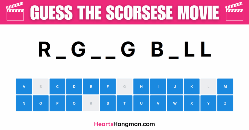 Guess the Scorsese movie hangman game screenshot.