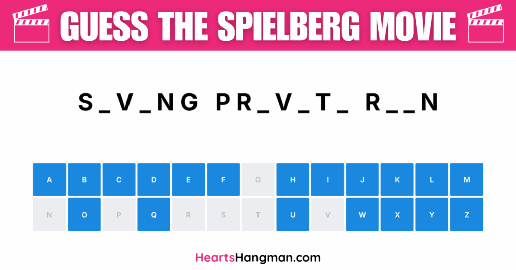 Guess the Spielberg movie hangman game screenshot.