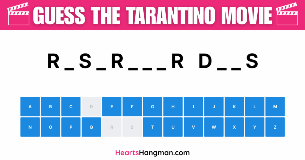 Guess the Tarantino movie hangman game screenshot.