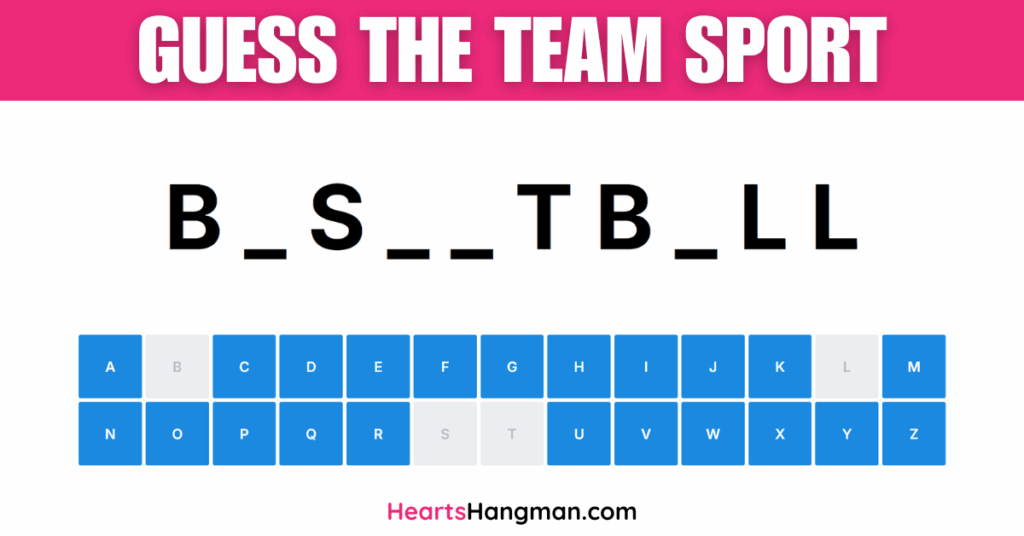 Guess The Team Sport hangman game screenshot