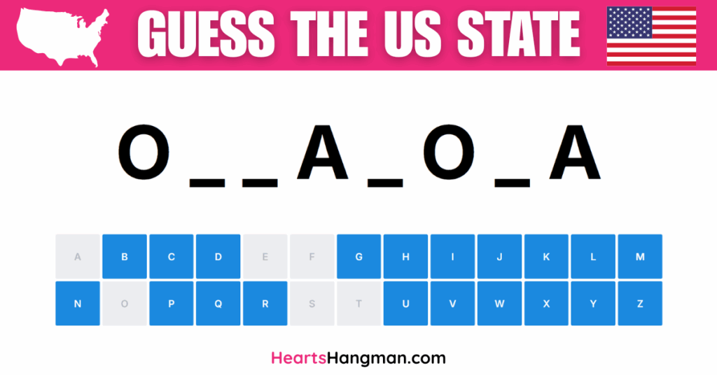 Guess The US State Hangman game scsreenshot.