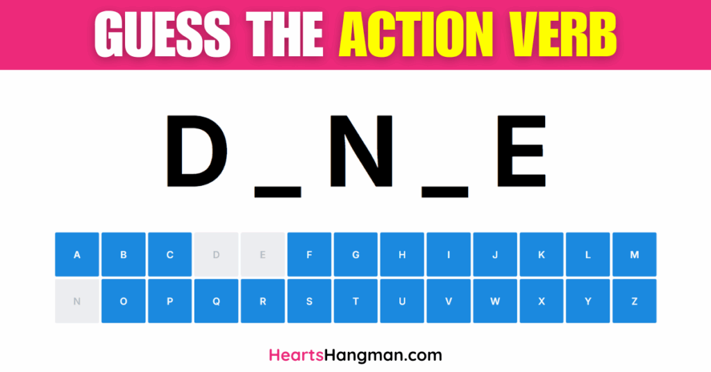 A screenshot of an action verbs guessing game.