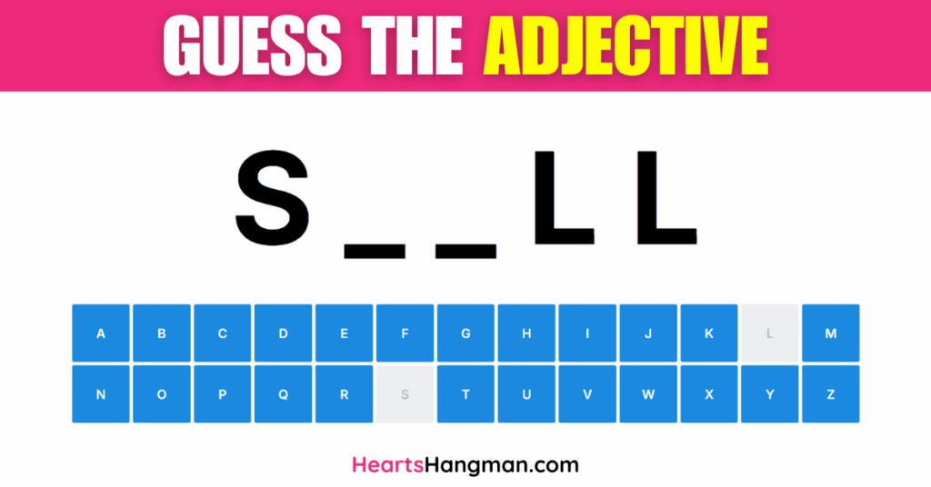 A screenshot of an Adjectives guessing game.