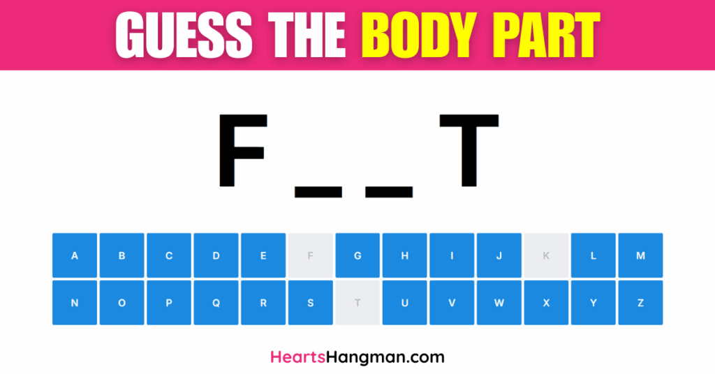 A screenshot of body parts vocabulary guessing game.