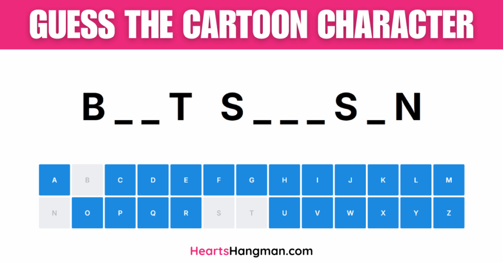 Guess the Cartoon Character hangman game screenshot