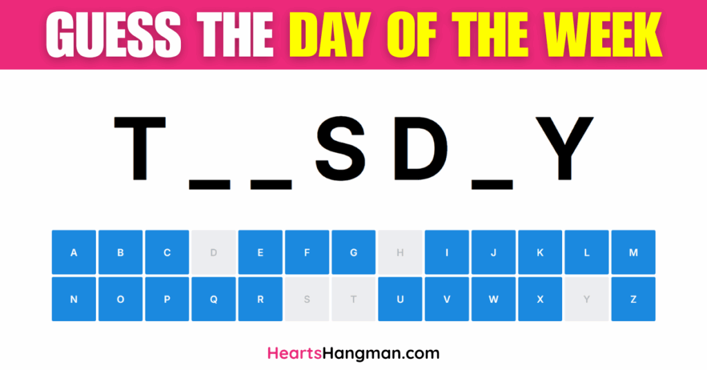 A screenshot of a days of the week guessing game.