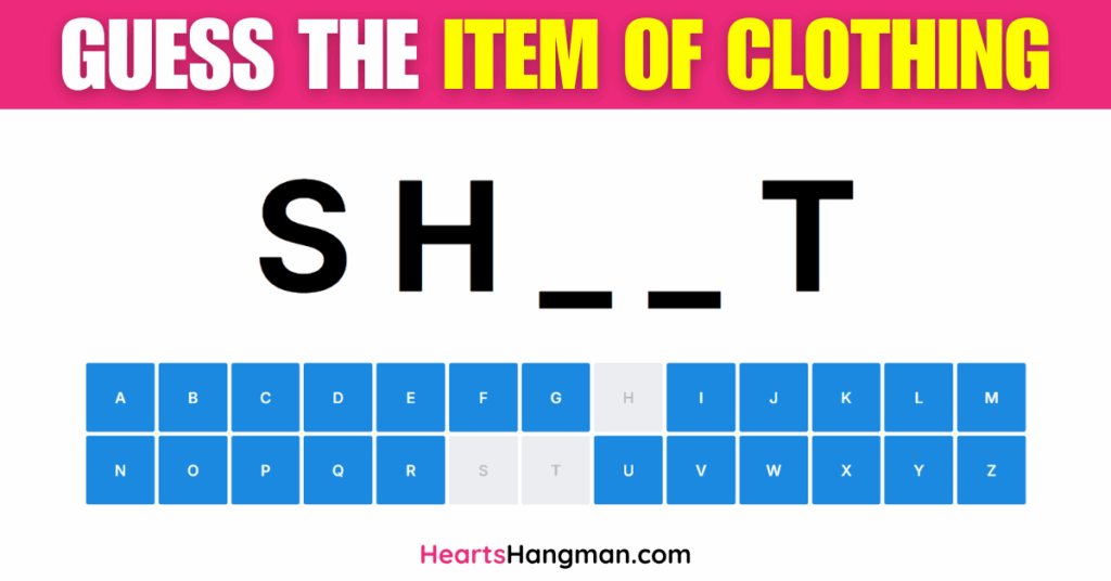 A screenshot of a clothing vocabulary guessing game.