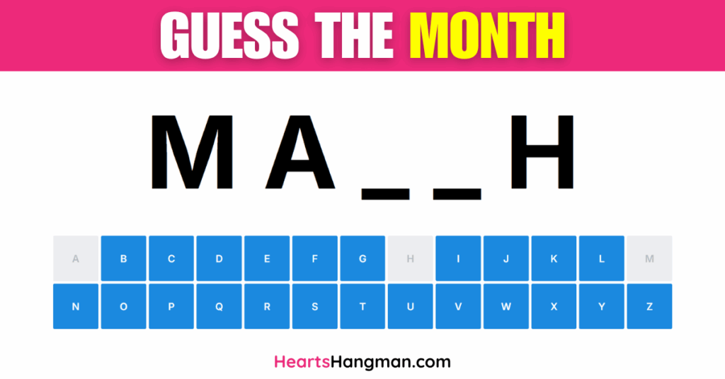 A screenshot of a months of the year guessing game.