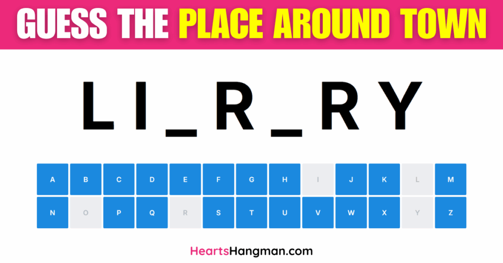 A screenshot of a places around town vocabulary guessing game.