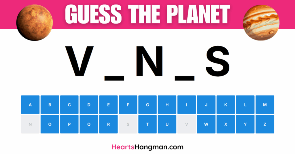 Guess the Planet hangman game screenshot