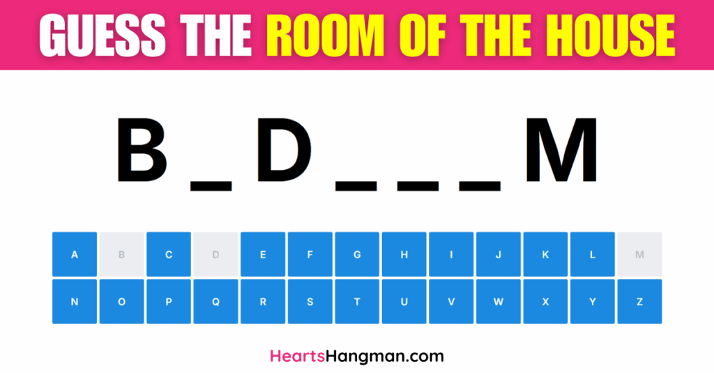 A screenshot of a rooms of the house vocabulary guessing game.