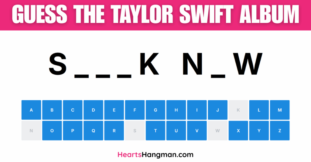 Guess the Taylor Swift Album hangman game screenshot