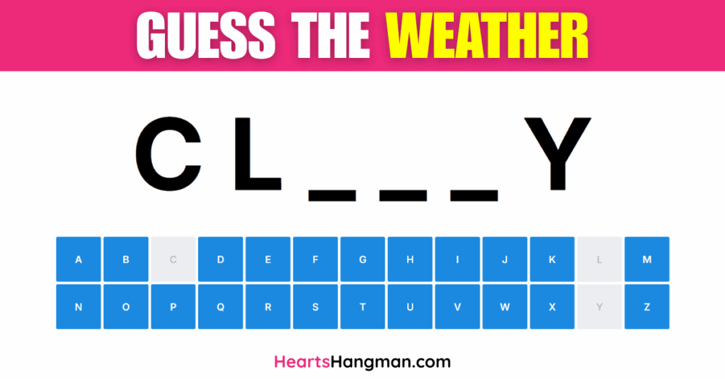 A screenshot of a weather vocabulary guessing game.