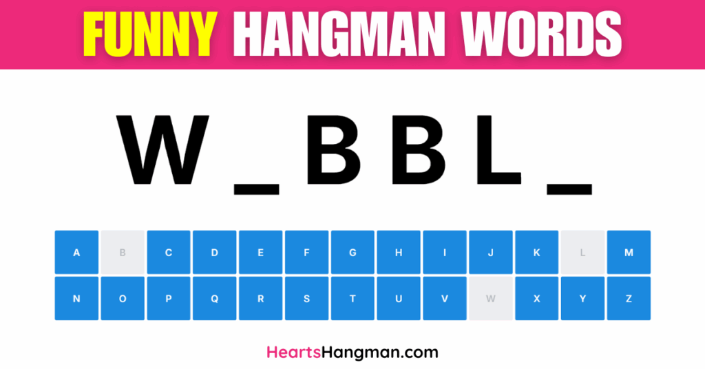 A Screenshot of a hangman game using funny words.