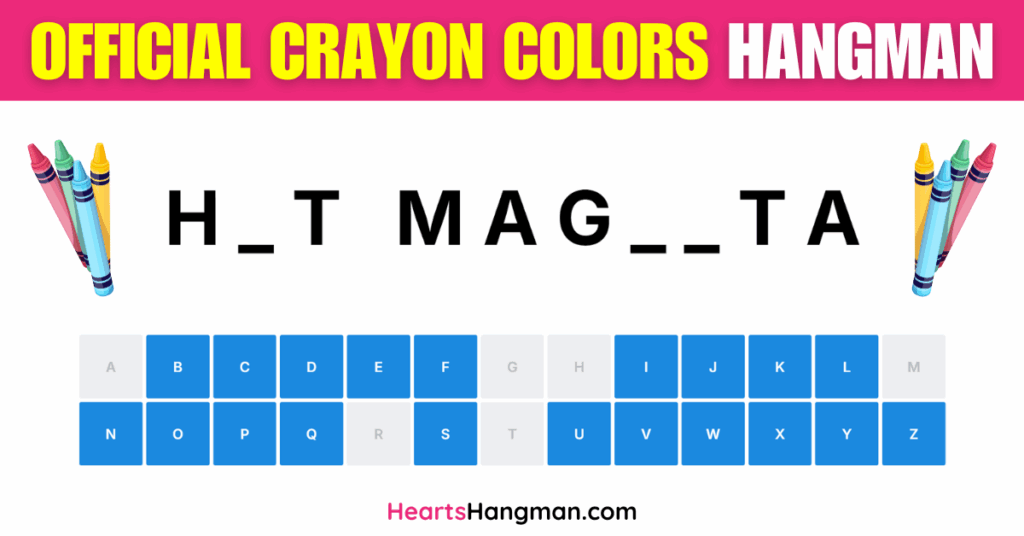 A screenshot of a hangman game with the official Crayon colors.